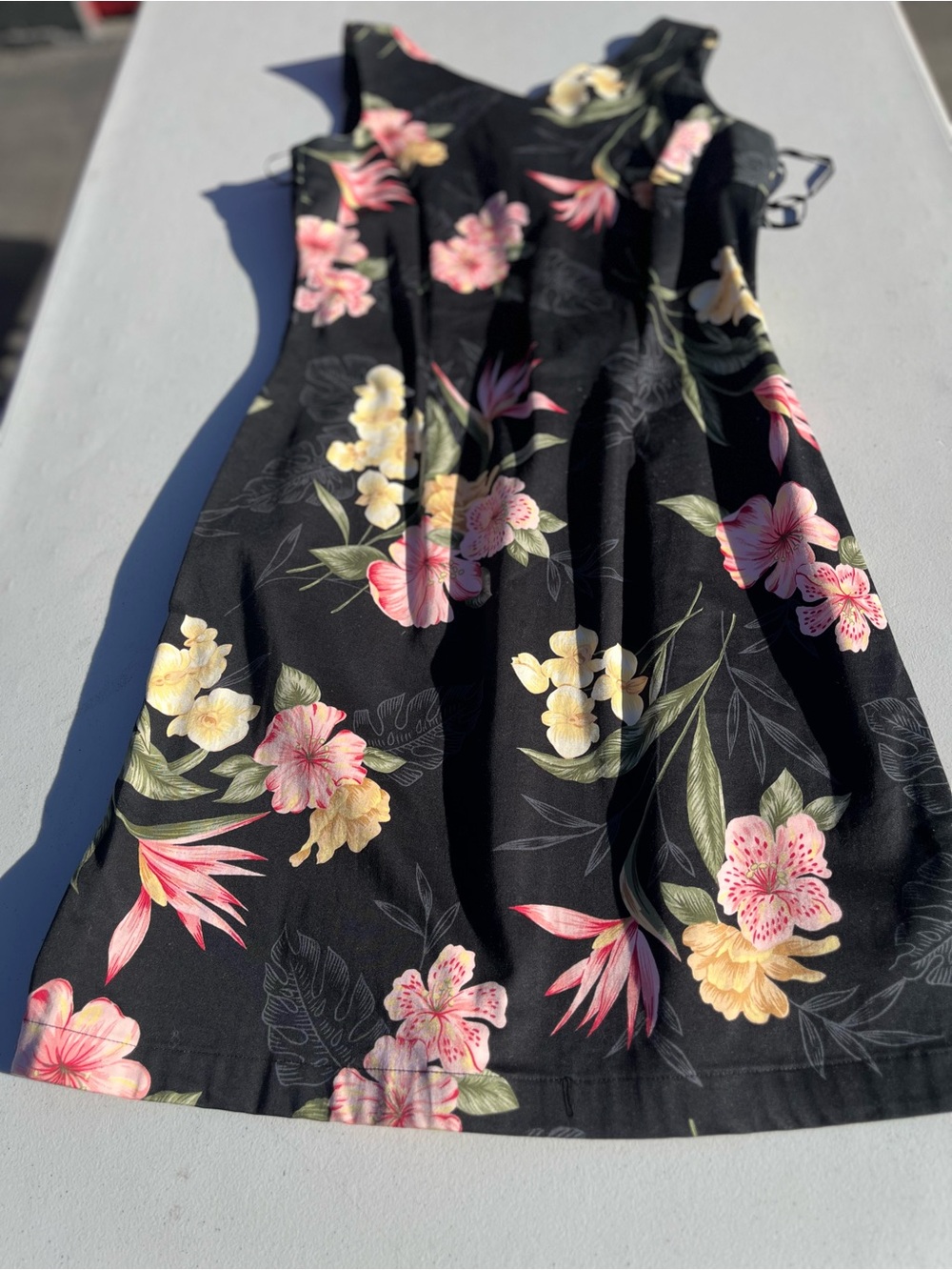 Caribbean Joe Black Dress with Pink & Yellow Floral Print